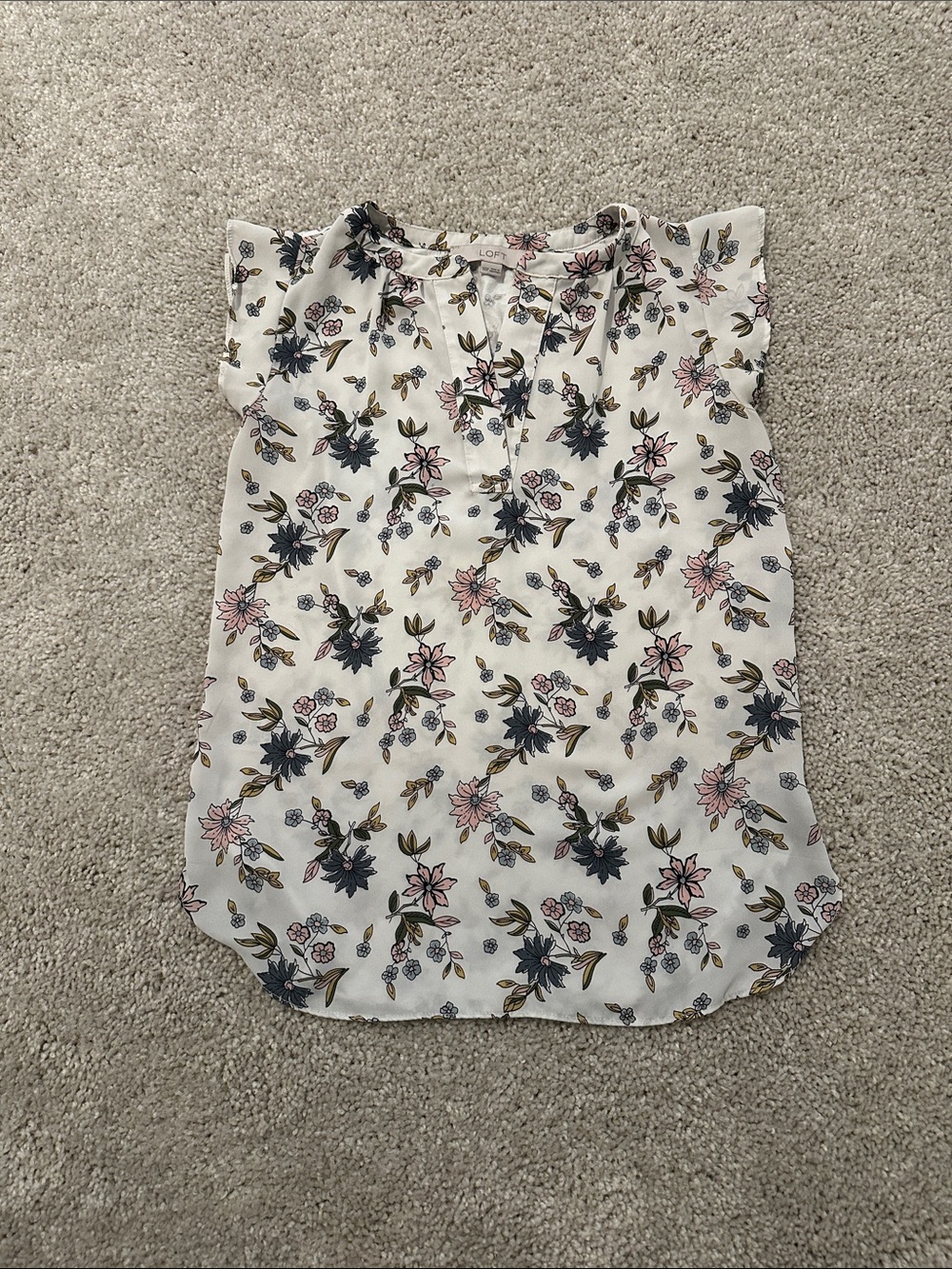 LOFT White Floral Mixed Media Blouse
